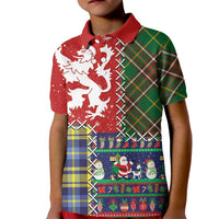 Scottish Christmas Kid Polo Shirt Scotland Lion and Xmas Elements Patch Style - Wonder Print Shop