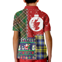 Scottish Christmas Kid Polo Shirt Scotland Lion and Xmas Elements Patch Style - Wonder Print Shop