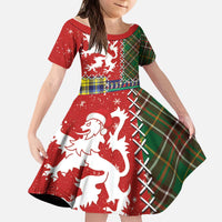 Scottish Christmas Kid Short Sleeve Dress Scotland Lion and Xmas Elements Patch Style - Wonder Print Shop