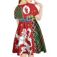 Scottish Christmas Kid Short Sleeve Dress Scotland Lion and Xmas Elements Patch Style - Wonder Print Shop