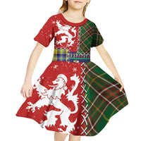 Scottish Christmas Kid Short Sleeve Dress Scotland Lion and Xmas Elements Patch Style - Wonder Print Shop