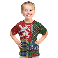 Scottish Christmas Kid T Shirt Scotland Lion and Xmas Elements Patch Style - Wonder Print Shop