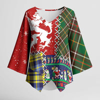 Scottish Christmas Kimono Sleeve Blouse Scotland Lion and Xmas Elements Patch Style - Wonder Print Shop
