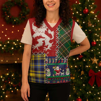 Scottish Christmas Knitted V-Neck Vest Scotland Lion and Xmas Elements Patch Style - Wonder Print Shop