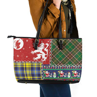 Scottish Christmas Leather Tote Bag Scotland Lion and Xmas Elements Patch Style - Wonder Print Shop