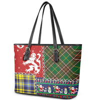 Scottish Christmas Leather Tote Bag Scotland Lion and Xmas Elements Patch Style - Wonder Print Shop