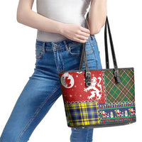 Scottish Christmas Leather Tote Bag Scotland Lion and Xmas Elements Patch Style - Wonder Print Shop
