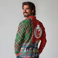 Scottish Christmas Long Sleeve Polo Shirt Scotland Lion and Xmas Elements Patch Style - Wonder Print Shop