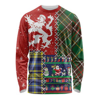 Scottish Christmas Long Sleeve Shirt Scotland Lion and Xmas Elements Patch Style - Wonder Print Shop