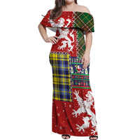 Scottish Christmas Off Shoulder Maxi Dress Scotland Lion and Xmas Elements Patch Style - Wonder Print Shop