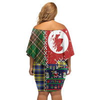 Scottish Christmas Off Shoulder Short Dress Scotland Lion and Xmas Elements Patch Style - Wonder Print Shop