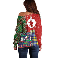 Scottish Christmas Off Shoulder Sweater Scotland Lion and Xmas Elements Patch Style - Wonder Print Shop