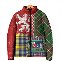 Scottish Christmas Padded Jacket Scotland Lion and Xmas Elements Patch Style - Wonder Print Shop
