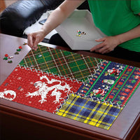 Scottish Christmas Puzzle Scotland Lion and Xmas Elements Patch Style - Wonder Print Shop
