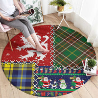 Scottish Christmas Round Carpet Scotland Lion and Xmas Elements Patch Style - Wonder Print Shop