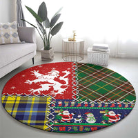 Scottish Christmas Round Carpet Scotland Lion and Xmas Elements Patch Style - Wonder Print Shop