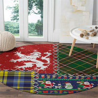Scottish Christmas Round Carpet Scotland Lion and Xmas Elements Patch Style - Wonder Print Shop