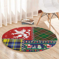 Scottish Christmas Round Carpet Scotland Lion and Xmas Elements Patch Style - Wonder Print Shop