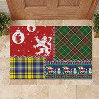 Scottish Christmas Rubber Doormat Scotland Lion and Xmas Elements Patch Style - Wonder Print Shop