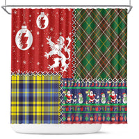 Scottish Christmas Shower Curtain Scotland Lion and Xmas Elements Patch Style - Wonder Print Shop