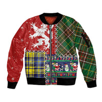 Scottish Christmas Sleeve Zip Bomber Jacket Scotland Lion and Xmas Elements Patch Style - Wonder Print Shop