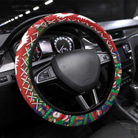 Scottish Christmas Steering Wheel Cover Scotland Lion and Xmas Elements Patch Style - Wonder Print Shop