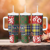 Scottish Christmas Tumbler With Handle Scotland Lion and Xmas Elements Patch Style - Wonder Print Shop