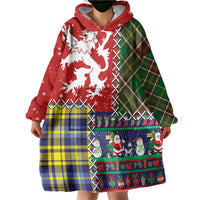 Scottish Christmas Wearable Blanket Hoodie Scotland Lion and Xmas Elements Patch Style - Wonder Print Shop