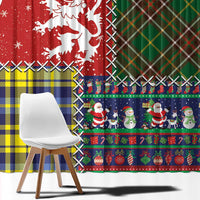 Scottish Christmas Window Curtain Scotland Lion and Xmas Elements Patch Style - Wonder Print Shop