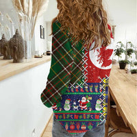 Scottish Christmas Women Casual Shirt Scotland Lion and Xmas Elements Patch Style - Wonder Print Shop