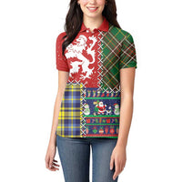 Scottish Christmas Women Polo Shirt Scotland Lion and Xmas Elements Patch Style - Wonder Print Shop