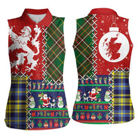 Scottish Christmas Women Sleeveless Polo Shirt Scotland Lion and Xmas Elements Patch Style - Wonder Print Shop