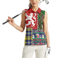 Scottish Christmas Women Sleeveless Polo Shirt Scotland Lion and Xmas Elements Patch Style - Wonder Print Shop