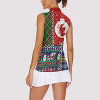 Scottish Christmas Women Sleeveless Polo Shirt Scotland Lion and Xmas Elements Patch Style - Wonder Print Shop
