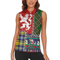 Scottish Christmas Women Sleeveless Polo Shirt Scotland Lion and Xmas Elements Patch Style - Wonder Print Shop