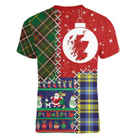 Scottish Christmas Women V-Neck T-Shirt Scotland Lion and Xmas Elements Patch Style - Wonder Print Shop
