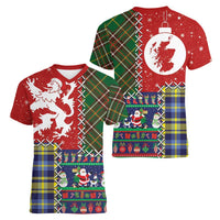 Scottish Christmas Women V-Neck T-Shirt Scotland Lion and Xmas Elements Patch Style - Wonder Print Shop