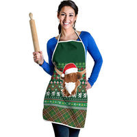 Scottish Christmas Apron Highland Cattle-Xmas Tartan Stripes Style Green Color - Wonder Print Shop