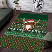 Scottish Christmas Area Rug Highland Cattle-Xmas Tartan Stripes Style Green Color - Wonder Print Shop