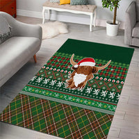 Scottish Christmas Area Rug Highland Cattle-Xmas Tartan Stripes Style Green Color - Wonder Print Shop