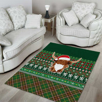 Scottish Christmas Area Rug Highland Cattle-Xmas Tartan Stripes Style Green Color - Wonder Print Shop