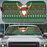 Scottish Christmas Auto Sun Shade Highland Cattle-Xmas Tartan Stripes Style Green Color - Wonder Print Shop