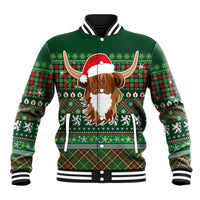 Scottish Christmas Baseball Jacket Highland Cattle-Xmas Tartan Stripes Style Green Color - Wonder Print Shop