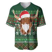 Scottish Christmas Baseball Jersey Highland Cattle-Xmas Tartan Stripes Style Green Color - Wonder Print Shop