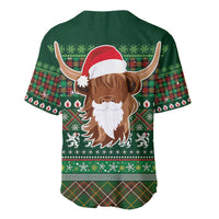 Scottish Christmas Baseball Jersey Highland Cattle-Xmas Tartan Stripes Style Green Color - Wonder Print Shop