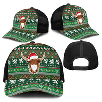 Scottish Christmas Baseball Net Cap Highland Cattle-Xmas Tartan Stripes Style Green Color - Wonder Print Shop