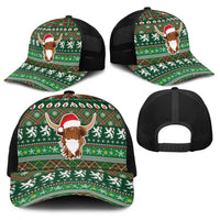 Scottish Christmas Baseball Net Cap Highland Cattle-Xmas Tartan Stripes Style Green Color - Wonder Print Shop
