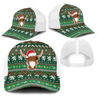 Scottish Christmas Baseball Net Cap Highland Cattle-Xmas Tartan Stripes Style Green Color - Wonder Print Shop
