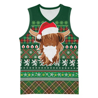 Scottish Christmas Basketball Jersey Highland Cattle-Xmas Tartan Stripes Style Green Color - Wonder Print Shop