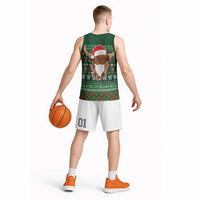 Scottish Christmas Basketball Jersey Highland Cattle-Xmas Tartan Stripes Style Green Color - Wonder Print Shop